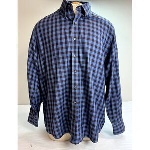 MSL Men's Checkered Button Down Shirt Blue 100% Cotton - Men's Size XL